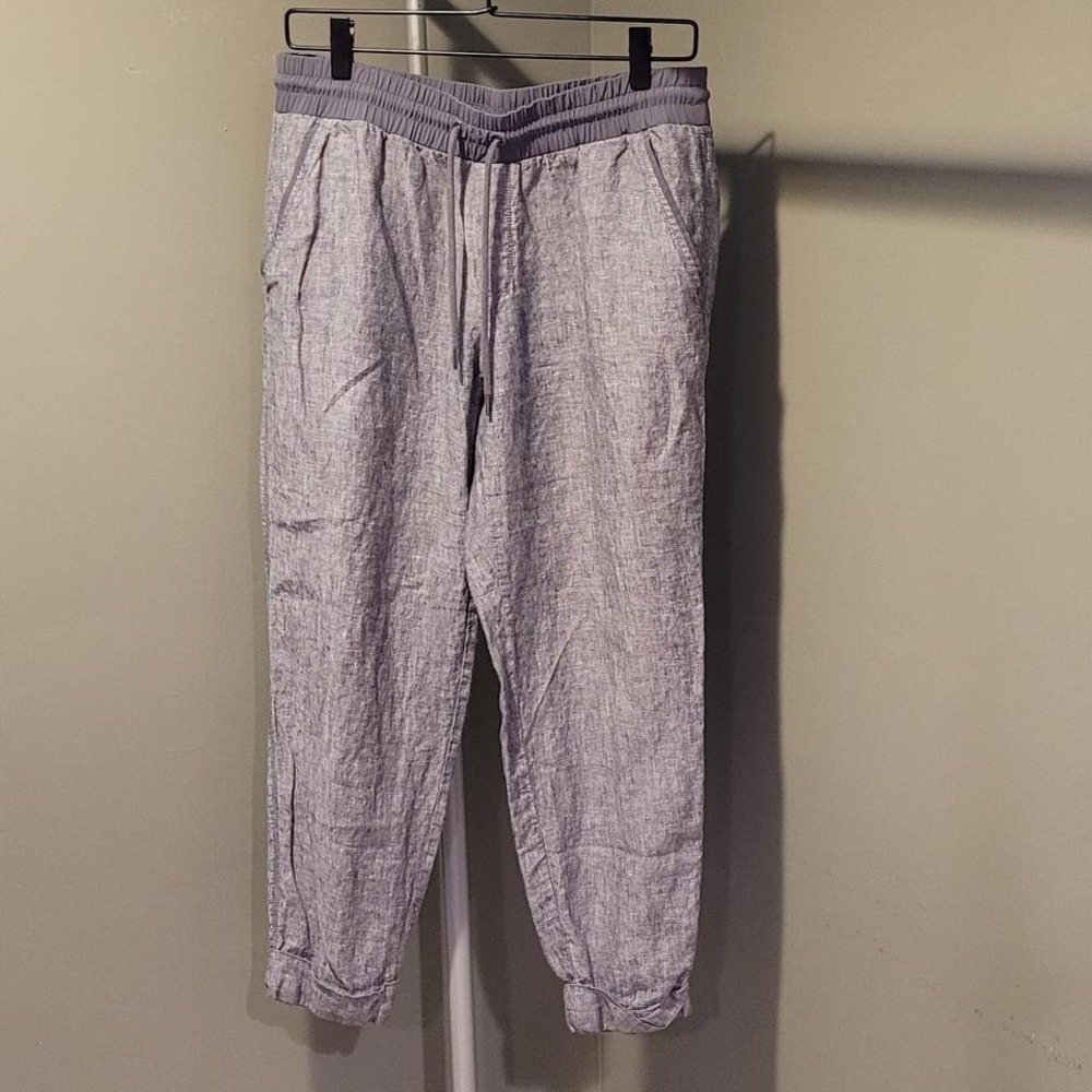 Athleta Bali Linen‎ Ankle Pants Cropped, Women's Size 10, Gray Chambray